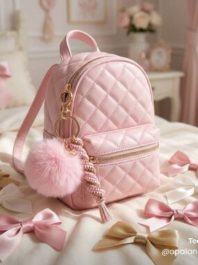 Pink Pom Bow Bag Charm